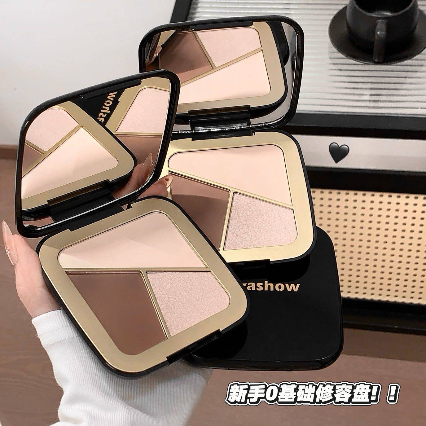 kakashow三色修容盘高光一体阴影珠光提亮粉饼新手0基础立体小脸