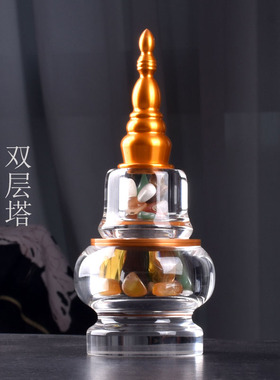 高档白水晶双层密封舍利塔摆件
