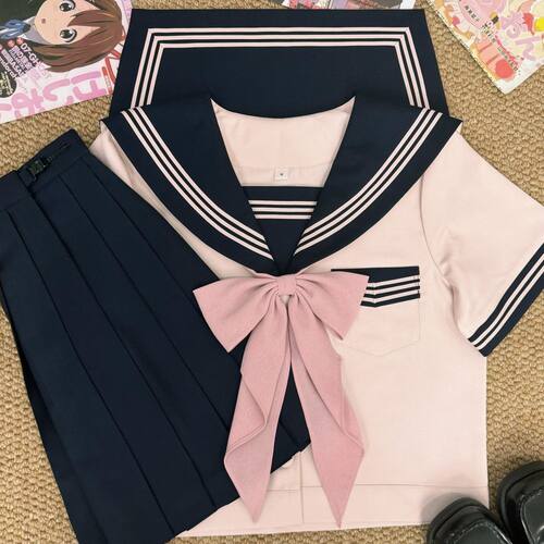 知半城原创绀粉色校供jk制服水手服日系甜美学院风夏季短袖女套装