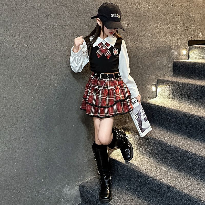 女童春装长袖JK制服短裙套装2026新款儿童学院风演出服衬衫两件套