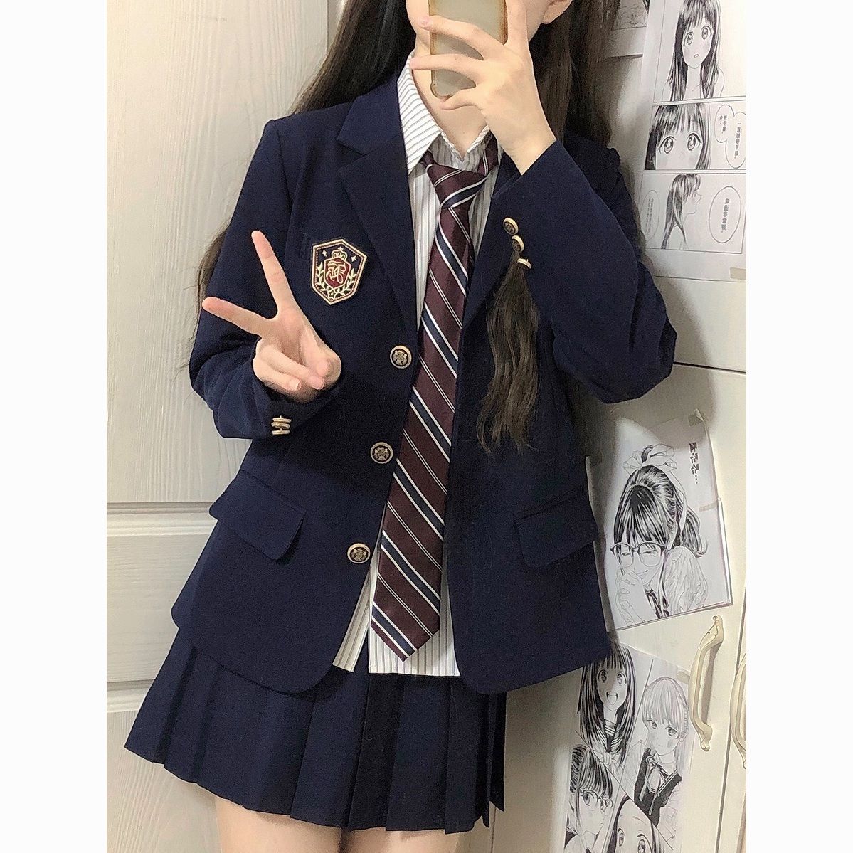 原创jk制服黑色西装外套女大学生学院风校供感绀色三粒扣西服上衣