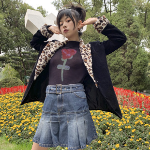 休闲饮料chill drink复古90s日系辣妹高腰牛仔短裙百褶裙百搭