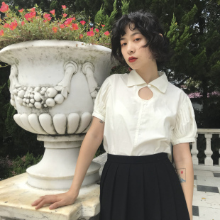 女夏 衬衫 休闲饮料chill drink日系复古镂空少女百搭短袖