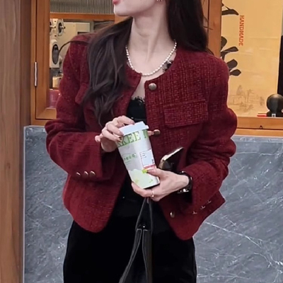 红色小香风外套女2025新款爆款秋冬洋气轻奢气质高级感超好看上衣