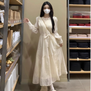 大码胖mm2025秋冬装新款蕾丝甜美连衣裙女装高端精致打底a字长裙