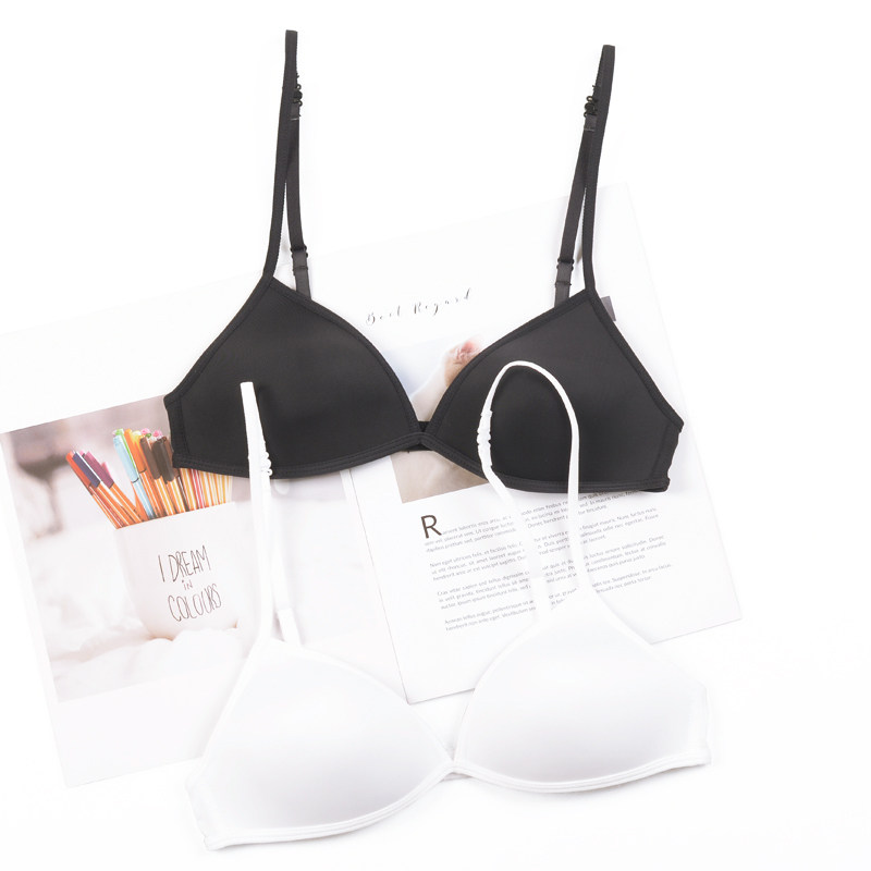 新款无钢圈三角杯美背文胸法式大胸显小挂脖式内衣女超薄露背细带