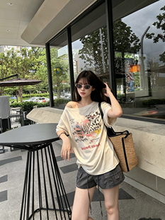 JIAYI设计滑板斑点狗印花短袖T恤女夏季新款美式小众宽松半袖上衣