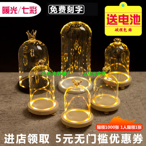 永生现代玻璃防尘罩带灯桌面摆件