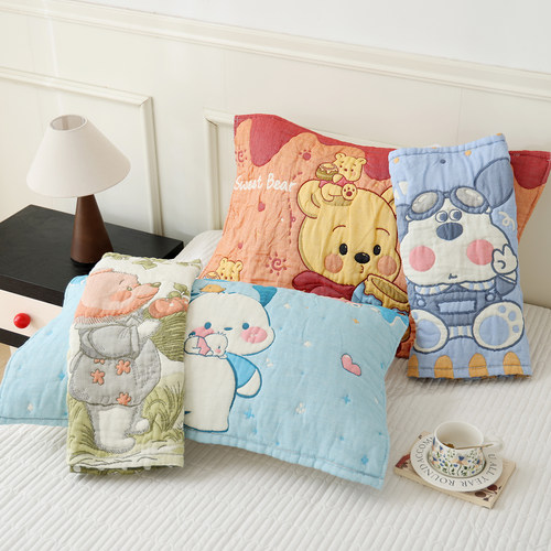 棉纱布加厚枕巾卡通情侣