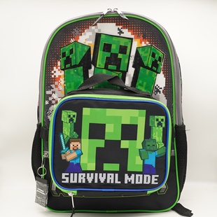 Minecraft我的世界正版发光17英寸两件套背包 午餐包套装双肩书包