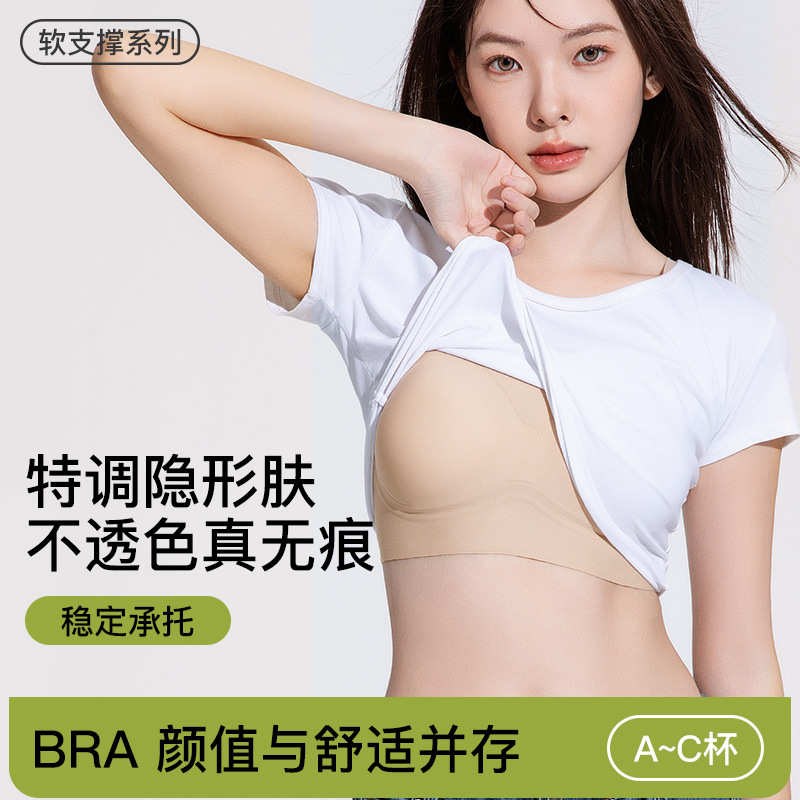 罗丽丝7A抗菌粉底液内衣女无痕隐形细肩带美背文胸运动薄款无钢圈