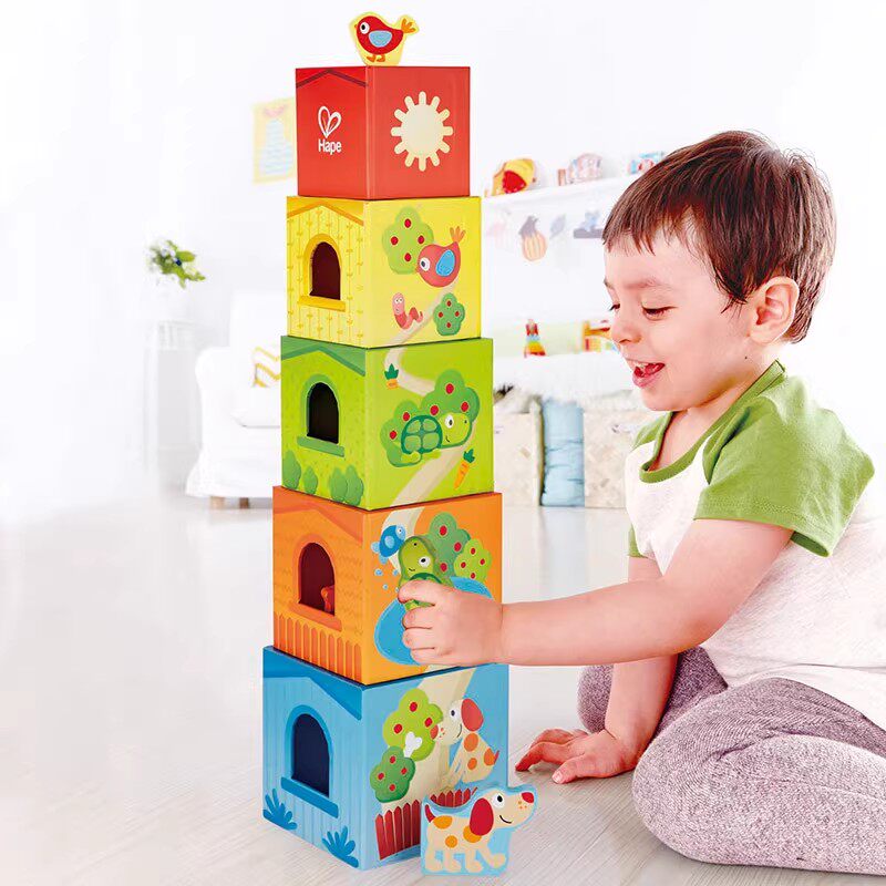 Hape 佩佩家园套盒套塔 1-2岁婴幼儿益智力早教积木儿童木制玩具