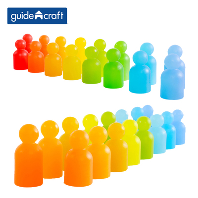Guidecraft人物探索彩虹色自然色16件套儿童玩具建构拼搭沙水积木
