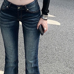 YC&美式复古辣妹低腰百搭修身秋冬喇叭裤牛仔裤女&长裤加长