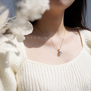 绿幽灵水晶吊坠 天然粉水晶月光石项链钱袋福袋项链轻奢小众 纯银