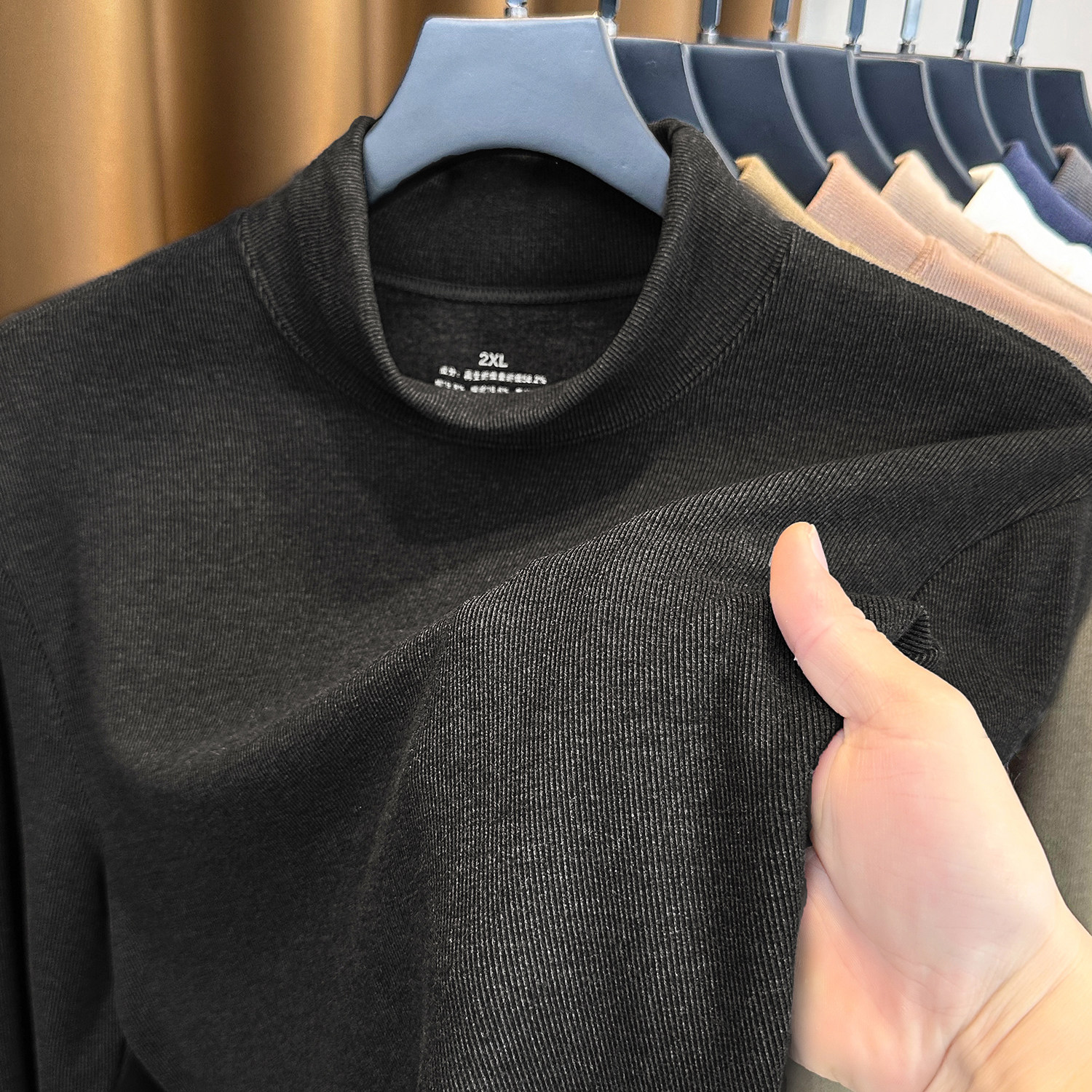 男士德绒打底衫秋冬半高领亲肤透气裸感无缝纯色内搭保暖加厚t恤