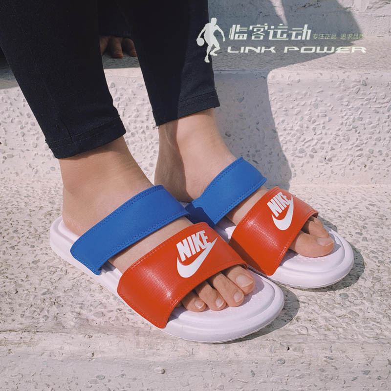 耐克NIKE BENASSI红蓝忍者双绑带女款运动拖鞋沙滩凉拖819717-110