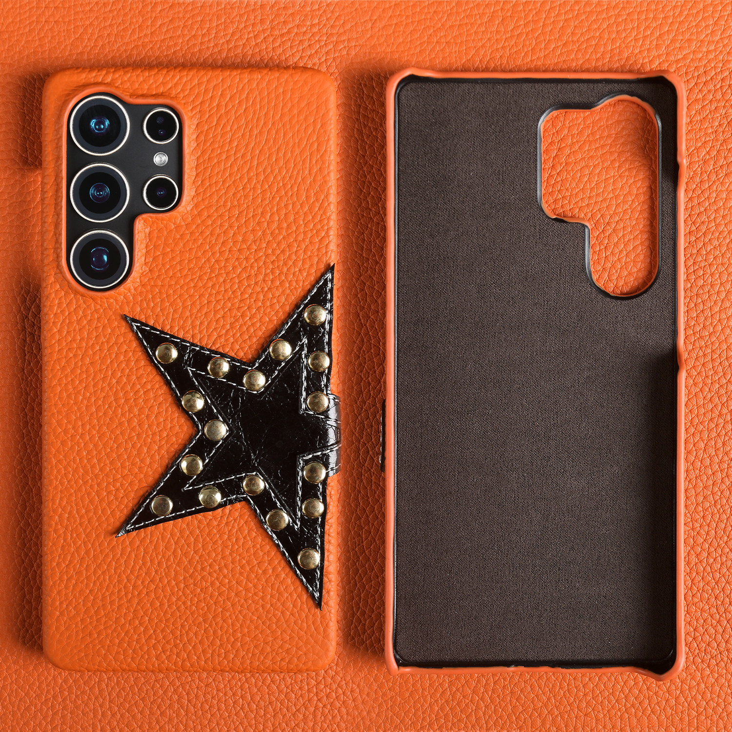 原创个性创意星星新款适用三星S25Ultra手机壳真皮S24Plus荔枝纹保护套S23+男女商务轻奢高级感S22半包防摔壳