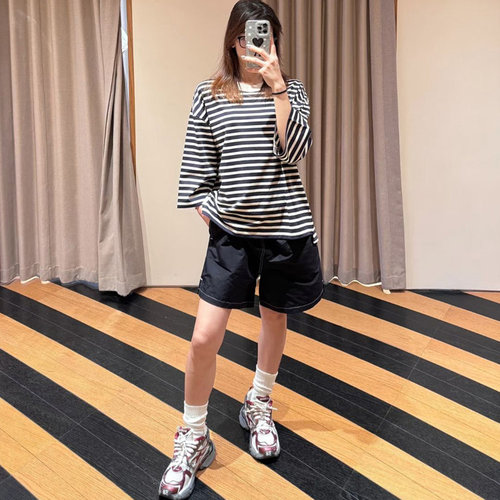 @MI 宽松和风感 强捻Superior Pima vintage 海军条纹 8分袖 TEE