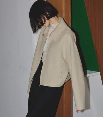 羊毛双面呢偏短身夹克宽松范儿