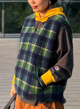 beams boy秋冬 复古纹样图案 蓬松超轻盈感 羊羔毛 背心马甲