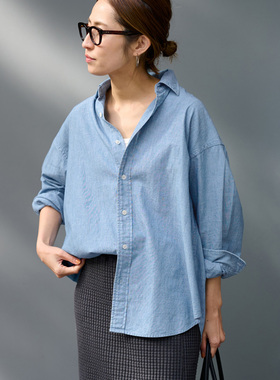 人气追加!!!FRAMEWORK 柔软舒适 欧美BF风 气质宽松 薄手牛仔衬衫