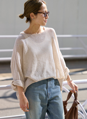 FRamework日本和纸纤维混纺 轻盈凉肤 飘垂纸感防晒透气 大宽领衫