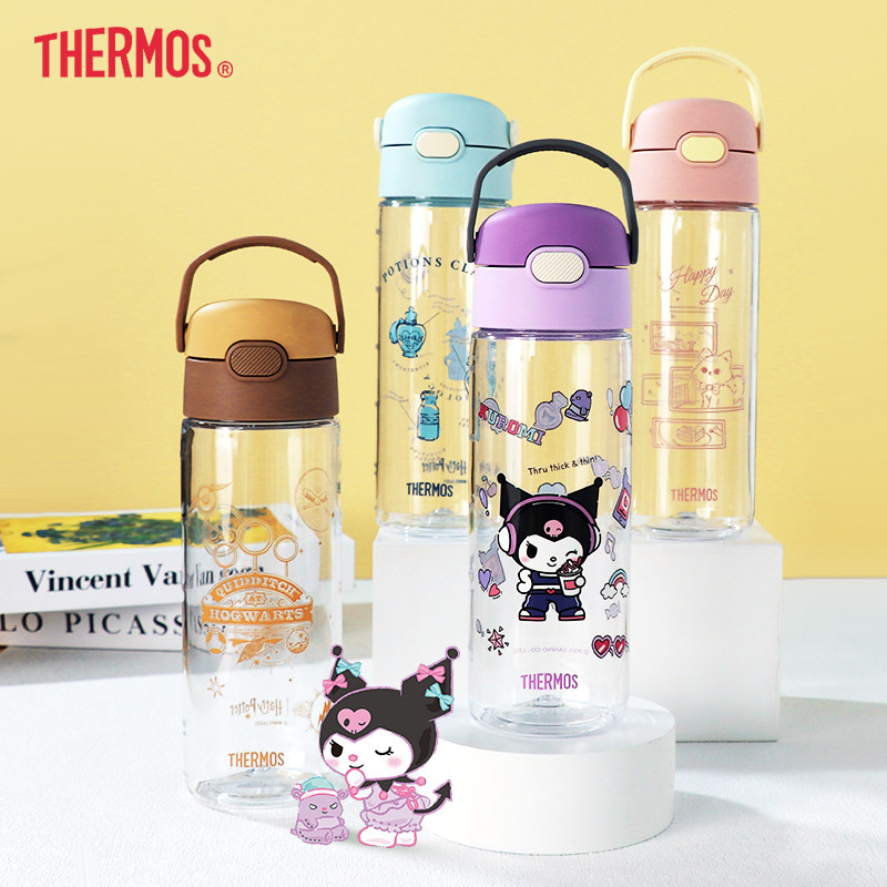 膳魔师儿童水杯夏季Tritan塑料杯男女学生便携运动水壶吸管直饮杯