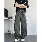 秋季美式高街大工装裤男宽松直筒褶皱拖地休闲长裤KZ43P58，男装工装外套，电商B203-1