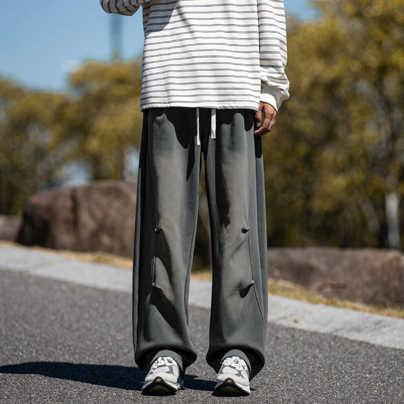 秋季美式高街拼接褶皱休闲裤男士宽松直筒运动卫裤961特P47，男装休闲裤，电商B203-1
