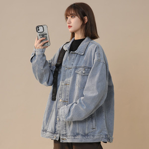春秋季新款复古水洗牛仔夹克女外套潮流宽松上衣JK50特P60