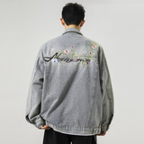 秋季新款美式高街刺绣牛仔外套男士潮流宽松帅气夹克外套537P95，男装工装外套，电商B203-1