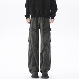 春季美式高街大口袋工装裤男潮流宽松直筒褶皱休闲长裤子D8339，男装工装外套，电商B203-1