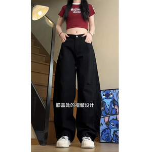 春季新款美式高街褶皱工装休闲裤女潮流宽松直筒阔腿裤D112 特P50图片