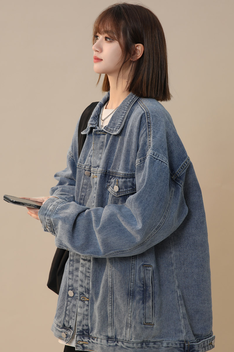 春秋季新款牛仔夹克女外套潮流宽松纯色上衣JK50特P60,男装夹克,电商B203-1