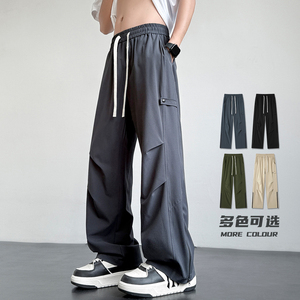 春夏季美式高街褶皱冰丝休闲裤男宽松直筒冲锋伞兵裤 K2810 特P42图片