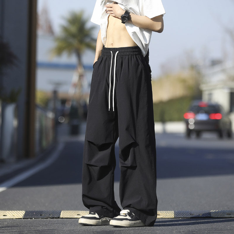 春夏季新款高街褶皱休闲裤男潮流宽松直筒阔腿伞兵裤2820特P45，男装休闲裤，电商B203-1