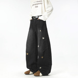 春季美式卡通动物刺绣牛仔裤男潮流宽松直筒弯刀长裤101HP58，男装牛仔裤，电商B203-1