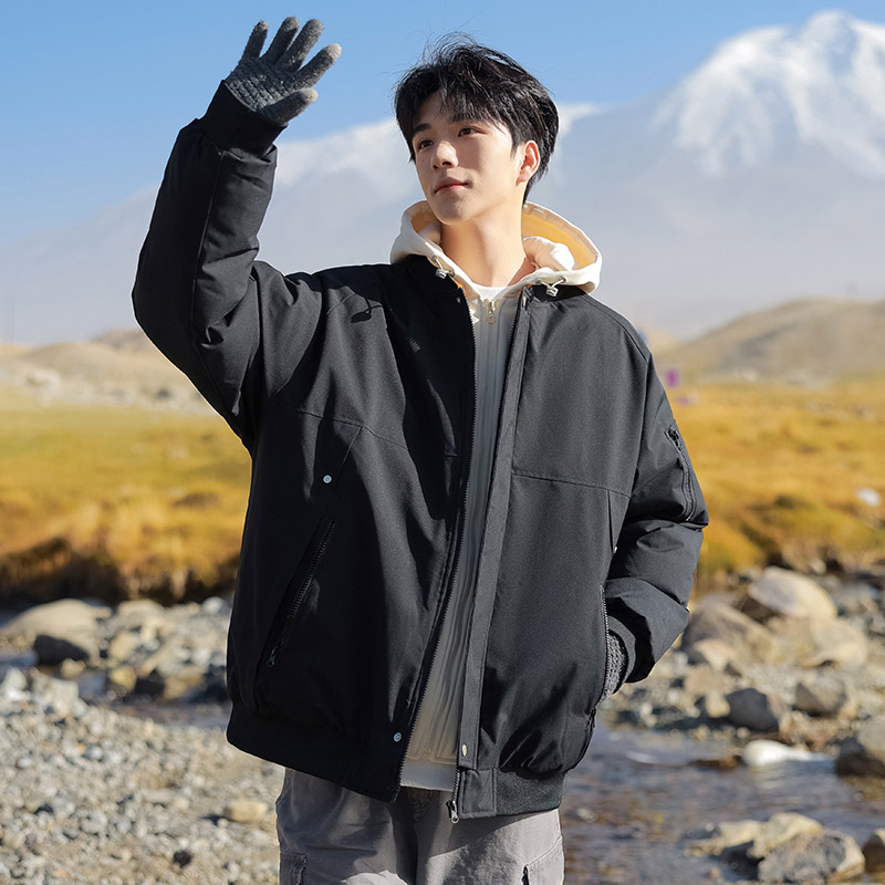 冬季新款美式高街假两件棉衣男潮流宽松连帽棉服外套9007P98，男装棉衣，电商B203-1