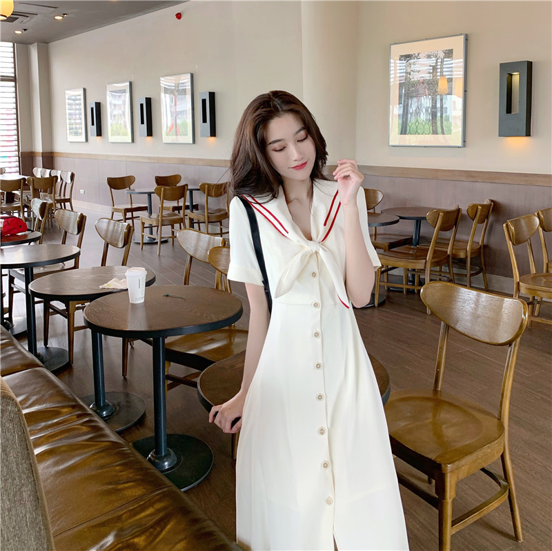 British style Navy collar waist dress