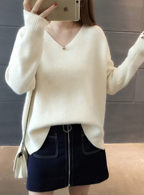 2025年秋冬 百搭基础款春款针织衫 极简风格 白色V领套头毛衣女