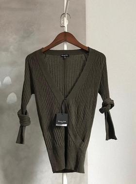 150精选 M.ｄ真丝+羊毛V领针织衫女 打底衫橄榄绿色 高弹