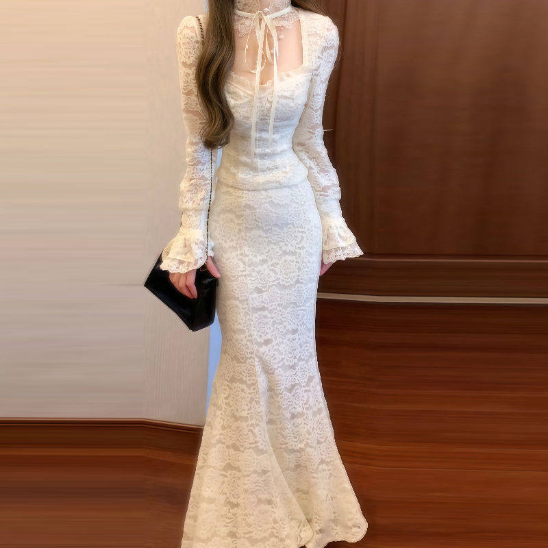 温柔女人味鱼尾高级感蕾丝上衣包臀半身长裙穿搭秋冬套装系两件套