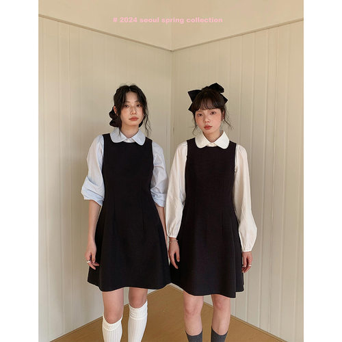 【GM】学院风无袖圆领背心连衣裙女秋通勤中长裙Y4080F