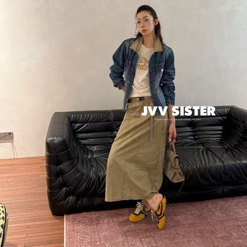 JVV十三行2026秋季新款高腰显瘦工装风长裙百搭直筒半身裙女91310