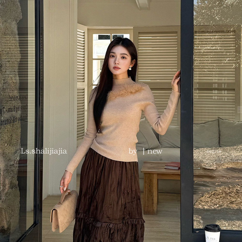 LS 优雅半高领修身针织小衫女广州十三行2026冬季新款女装60221#