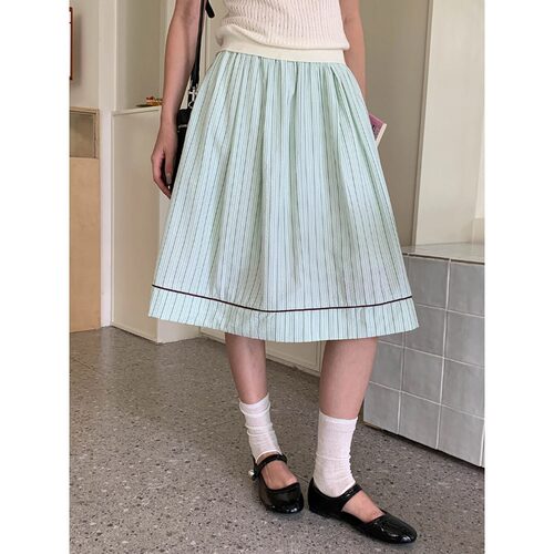 3th Morning 韩系少女感 学院风竖条纹显瘦A字半身裙ZY4314