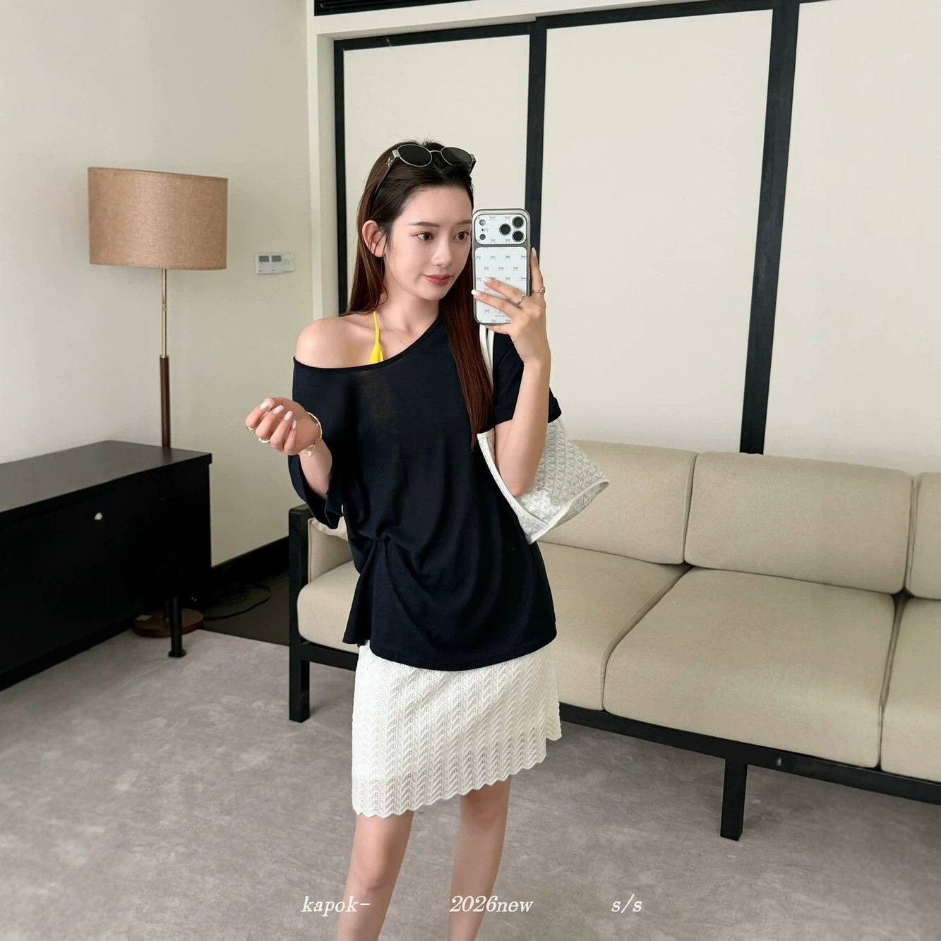 KAPOK撞色百搭防晒短袖T恤+系脖背心两件套套装(不含下装)  61032