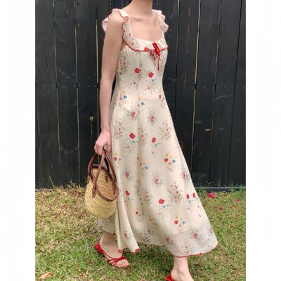 QSM NEWOPEN 2025夏季茶歇吊带裙性感绝美无袖碎花连衣裙S5062