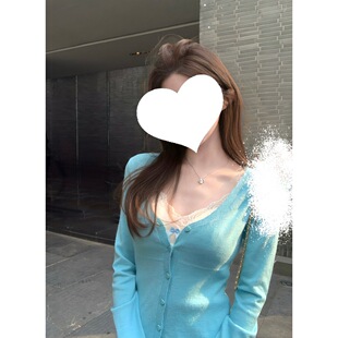 白水女 舒适出门组 V领毛针织开衫女冬花边吊带温柔气质上衣
